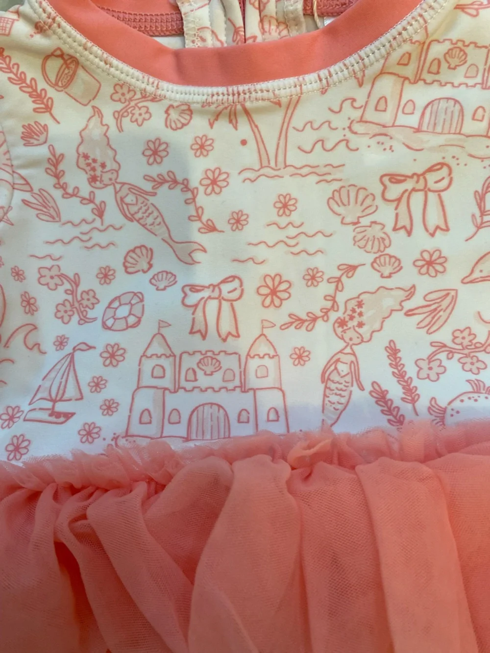 NWT RuffleButts By the Seaside Long Sleeve Rash Guard Tulle Swimsuit Girls 0-3M